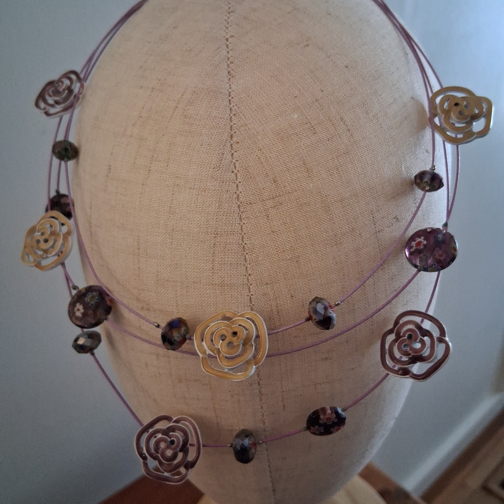 Elegant Gold and Purple Floral Necklace & Earrings